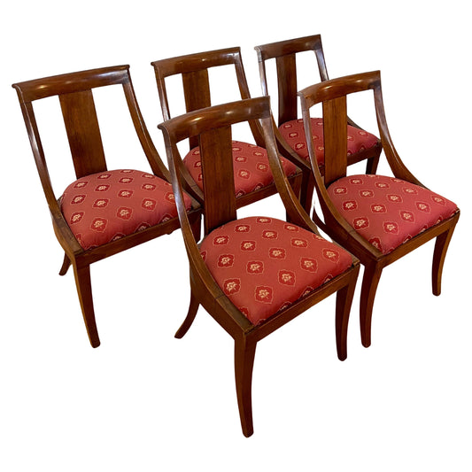 Set di 5 sedie a gondola italiane in stile impero lombardo degli anni '70