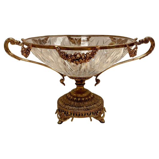 Centrotavola rinascimentale di versailles in bronzo e cristallo anni '70