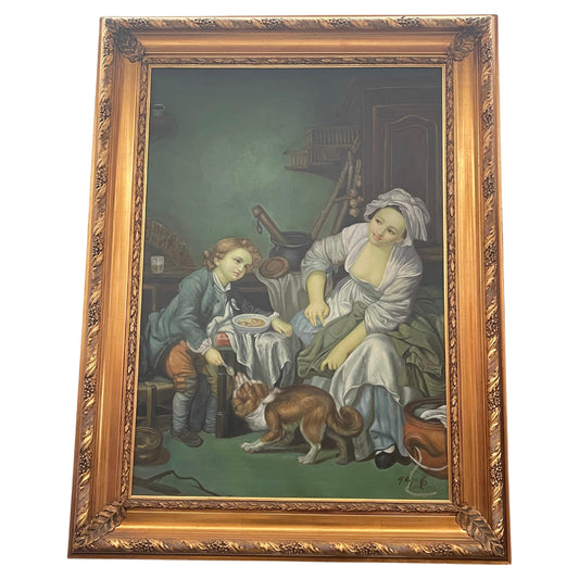 Dipinto a olio italiano in cornice dorata firmato Antonio Romano