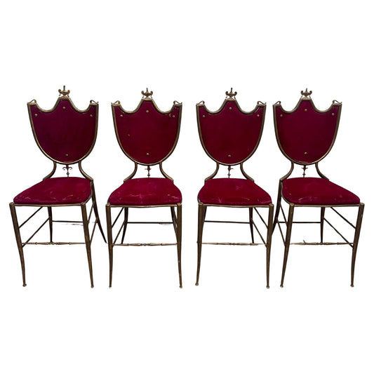 Set di 4 sedie antiche in ottone chivari in stile classico lago di como anni '40