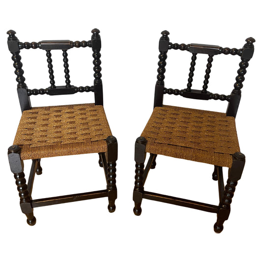 Coppia di sedie napoletano in legno tornito e corda vintage degli anni '90