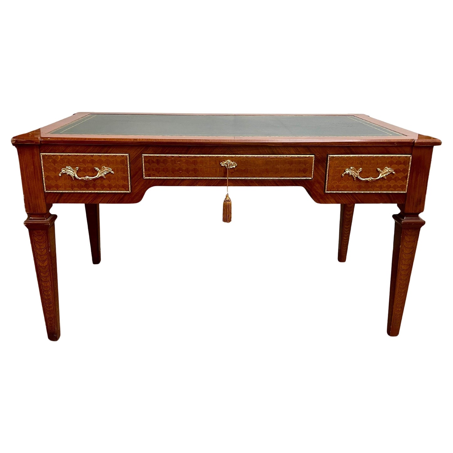 Scrivania da Studio Classica stile italiano in Legno Intarsiato e Pelle anni '80