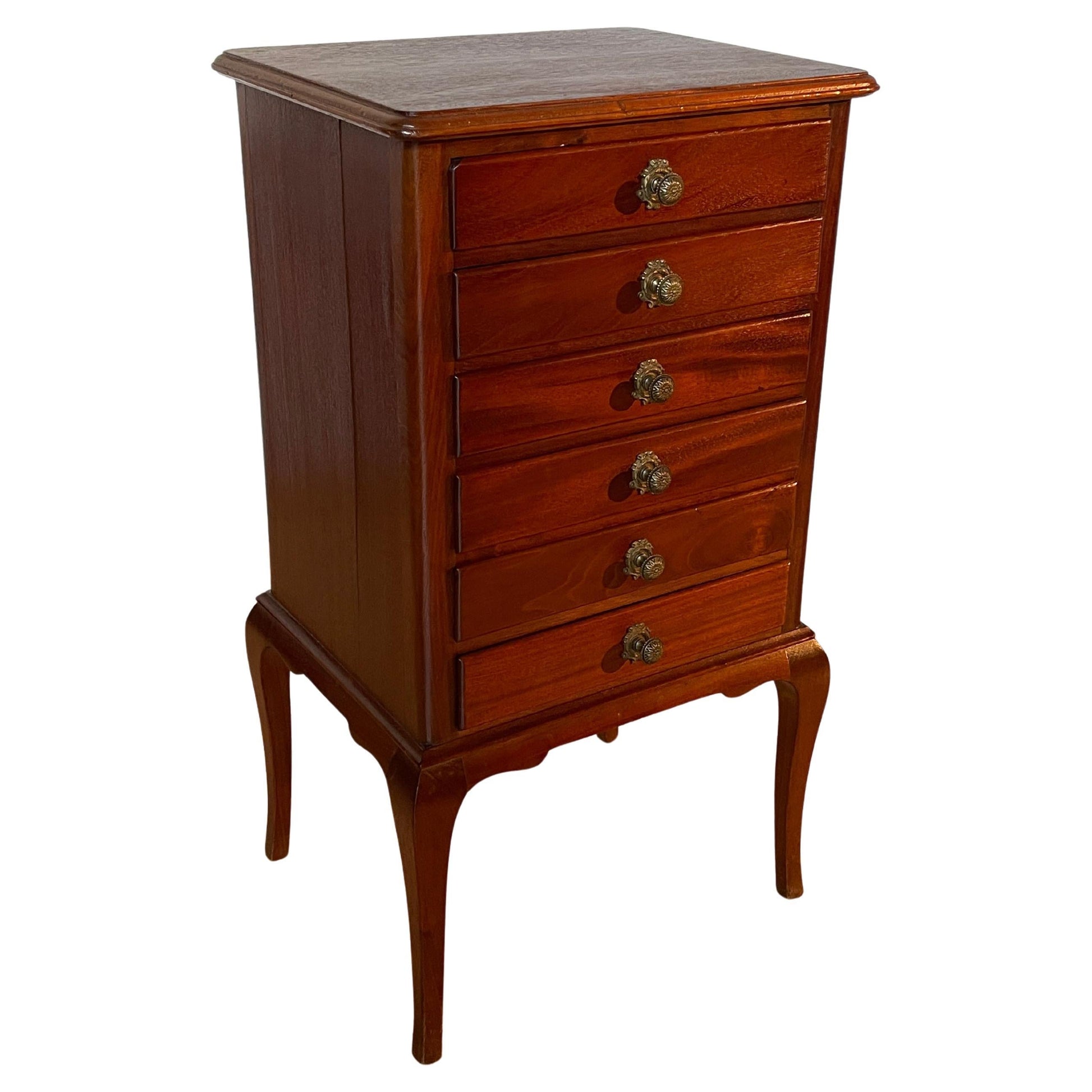 Cassettiera in Legno Massello con 6 Cassetti e Maniglie Dorate, Italia anni '50