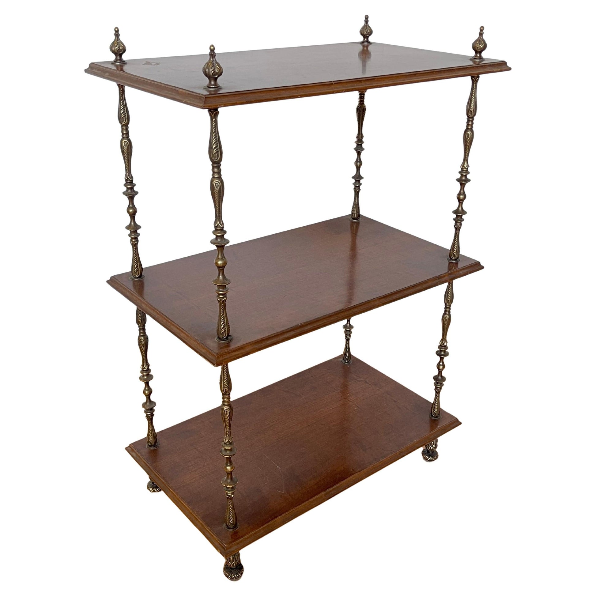 Elegante Libreria italiana con 3 Ripiani in Legno e Dettagli in Bronzo, anni '80