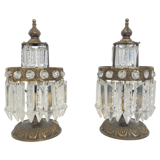 Coppia di Lampade Vintage in Stile Impero con Cristalli, Italia, anni '70