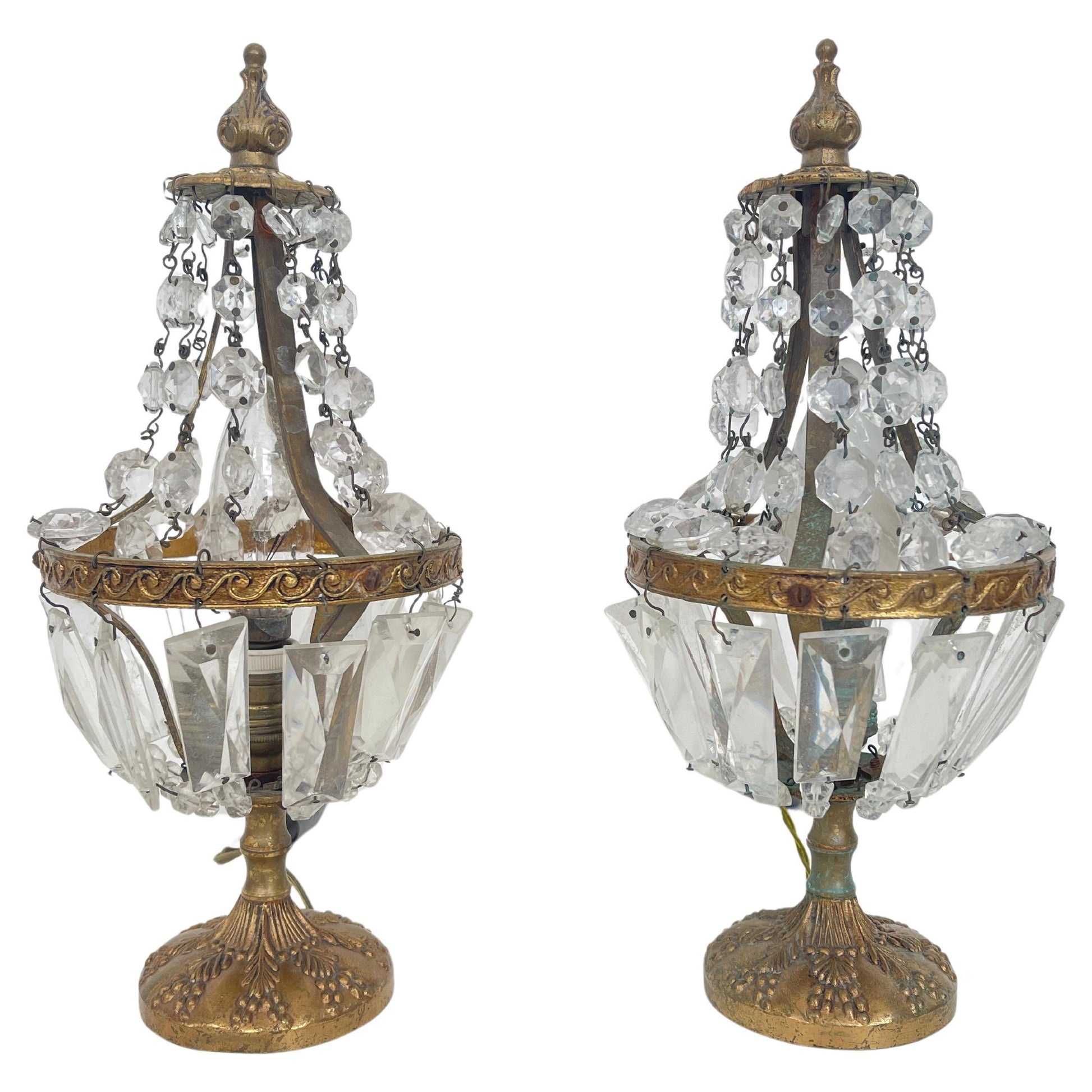 Coppia di Lampade Vintage con Cristalli - Eleganza Dorata