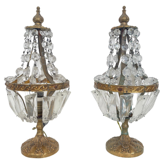 Coppia di Lampade Vintage con Cristalli - Eleganza Dorata