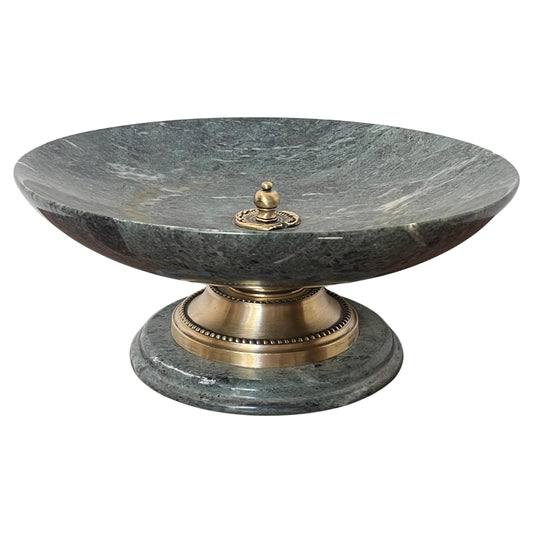 Piatto da Centro in Marmo Verde con Base in Bronzo, Italia, anni '90