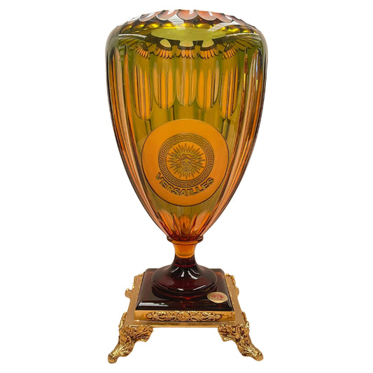 Splendido Vaso in Cristallo Versace con Base Dorata. Italia, anni '70