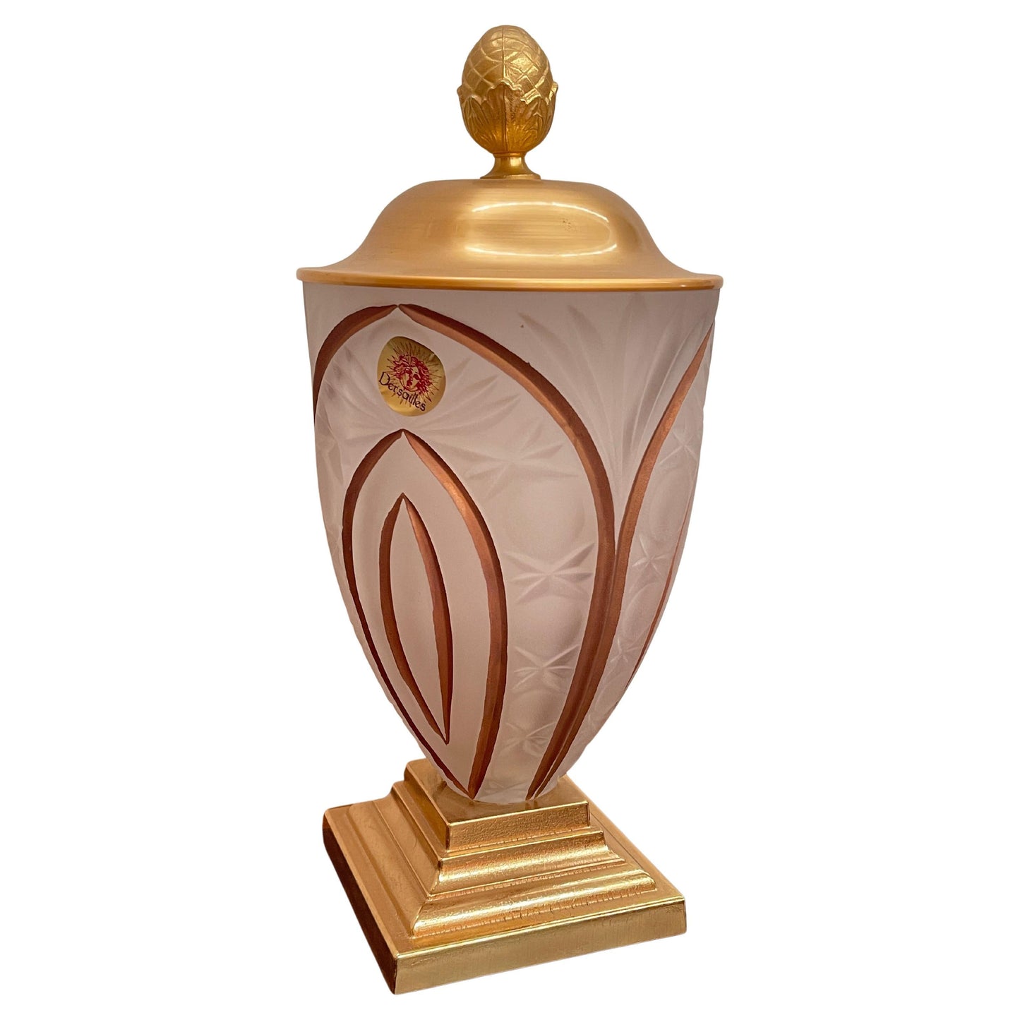 Vaso in vetro artistico con Base Dorata e Coperchio, Italia, anni '90