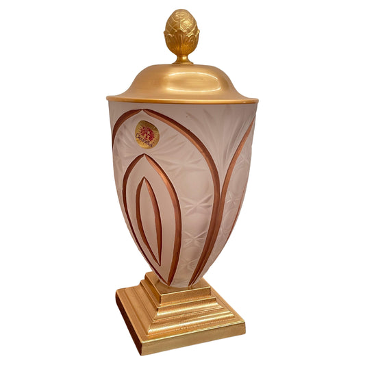 Vaso in vetro artistico con Base Dorata e Coperchio, Italia, anni '90