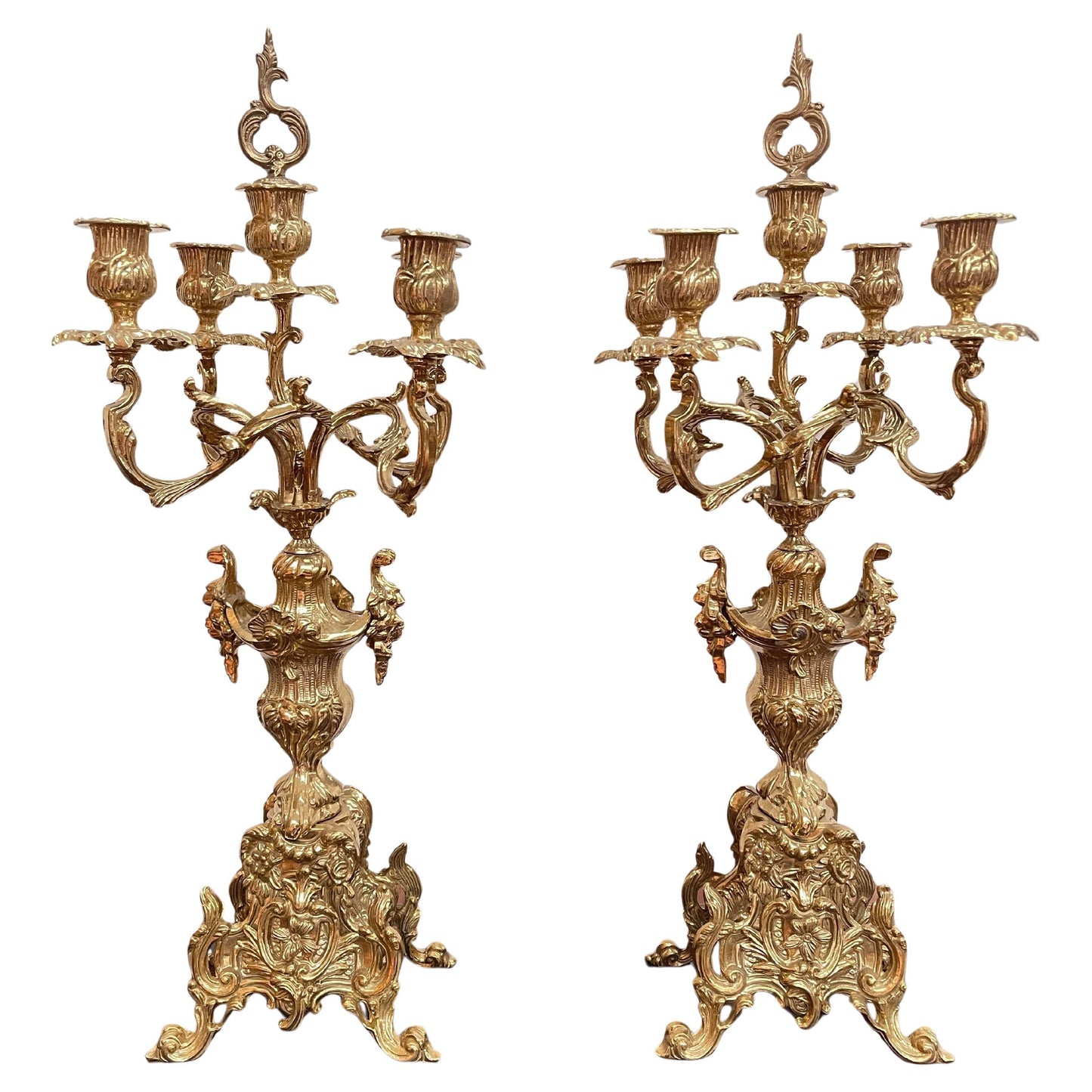 Coppia di Candelabri Antichi in Bronzo Dorato - Stile Rococò, XX Secolo