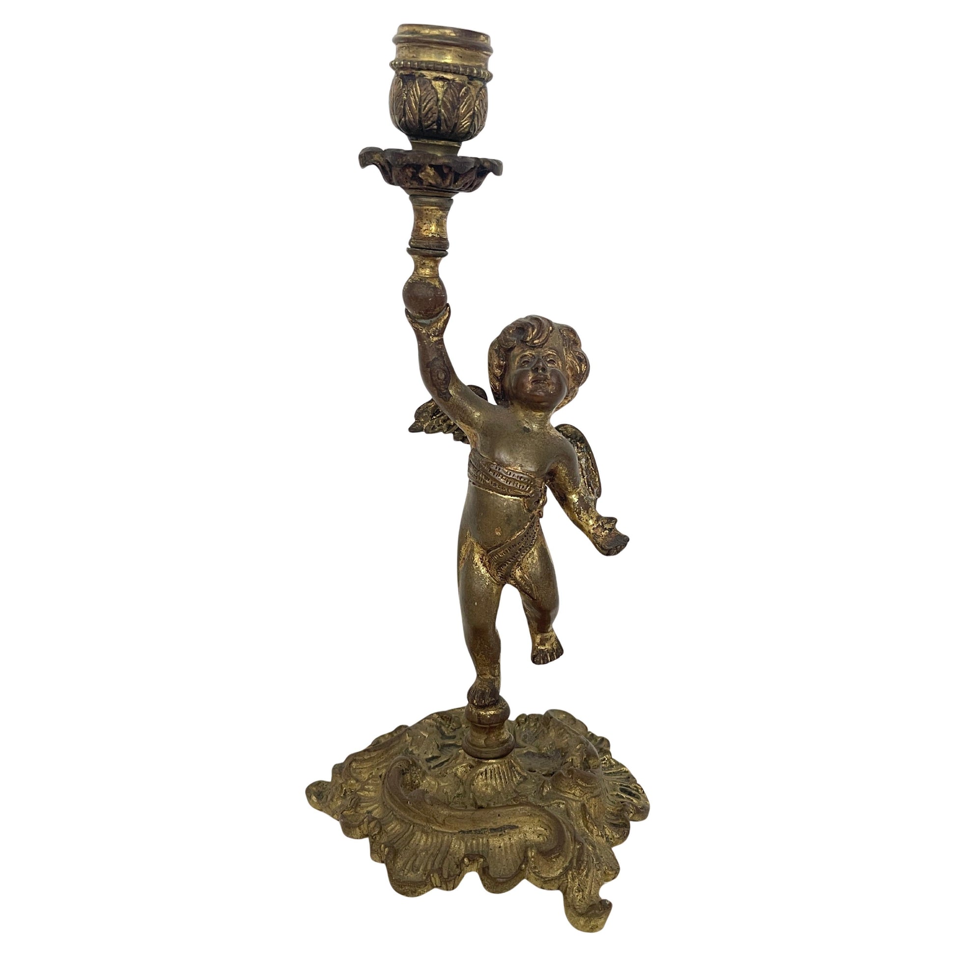 Candeliere vintave in Bronzo Dorato con Putto - Stile Barocco