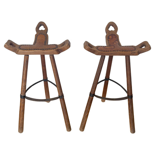 Coppia di Sgabelli Rustici in Legno Massello – Stile Montano Vintage