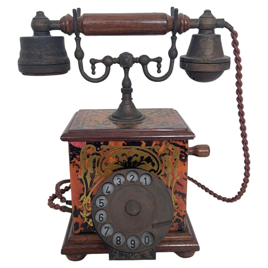 Telefono da Tavolo d'Epoca in Stile Boulle – Legno e Ottone