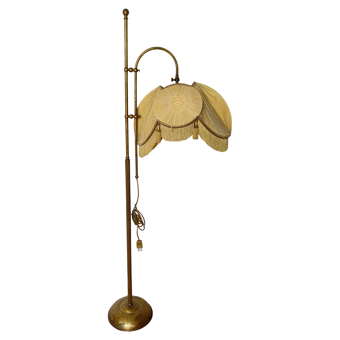 Lampada da Terra Vintage con Paralume Ricamato in Stile Liberty, anni '60