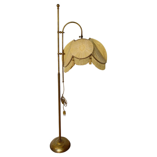 Lampada da Terra Vintage con Paralume Ricamato in Stile Liberty, anni '60