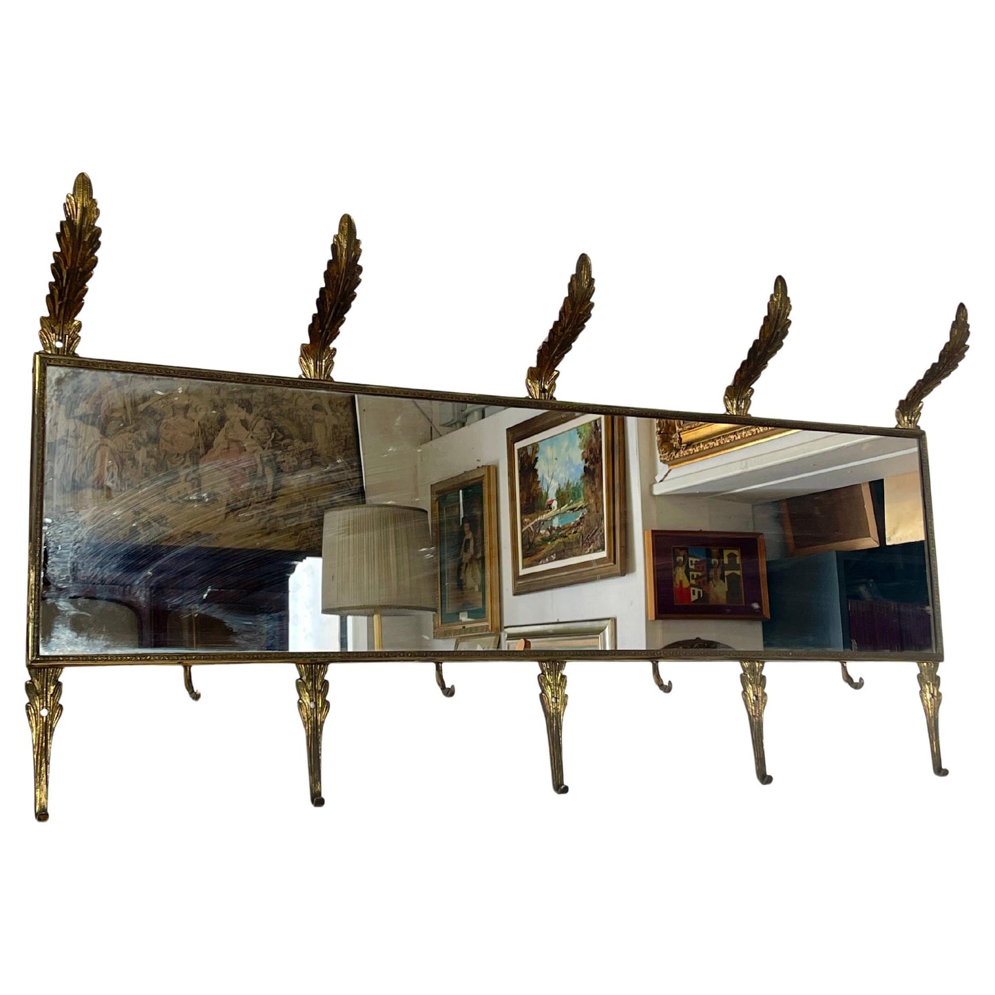 Specchiera Vintage con Appendiabiti in Ottone Stile Classico