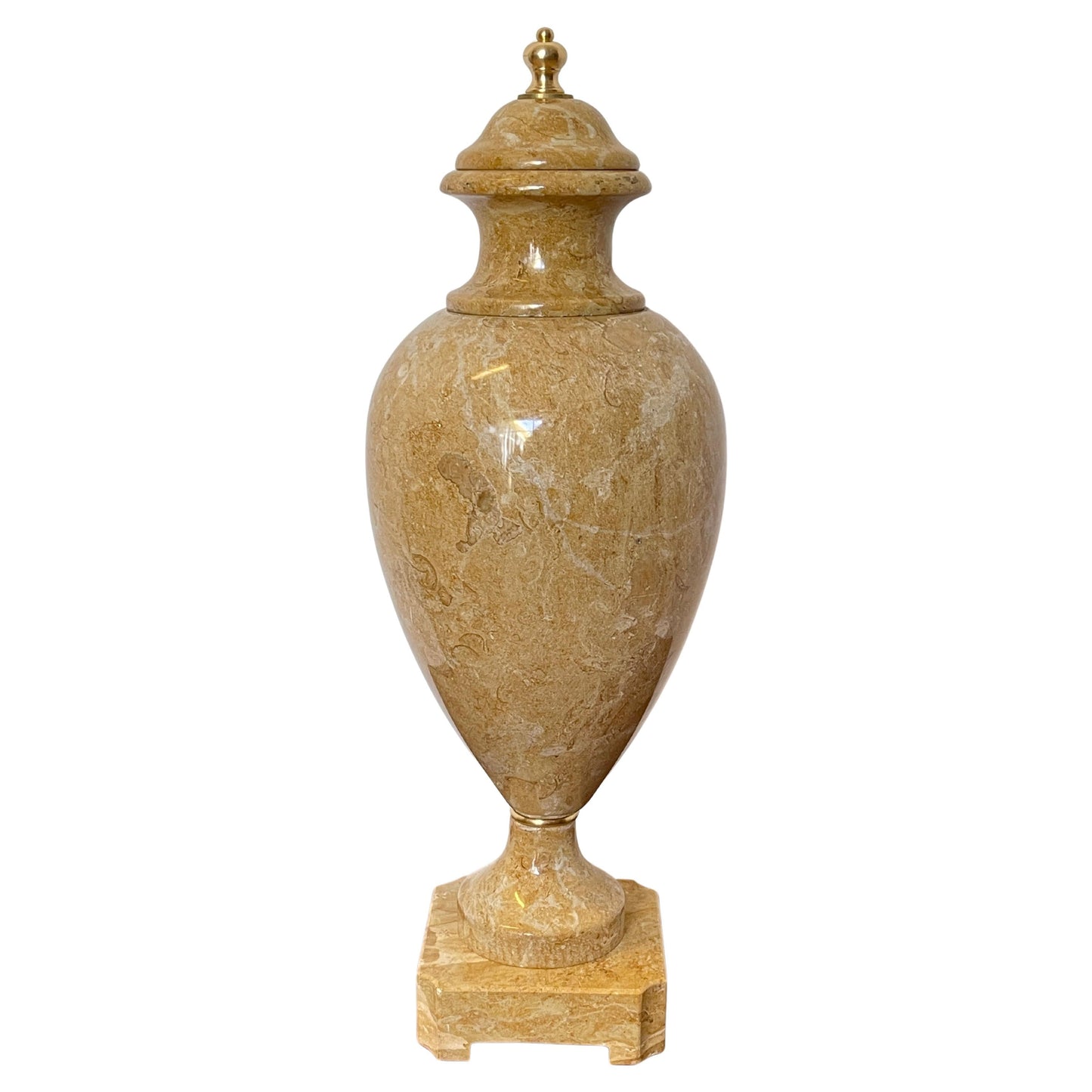 Urna Decorativa in Marmo Giallo Siena con Finiture in Ottone