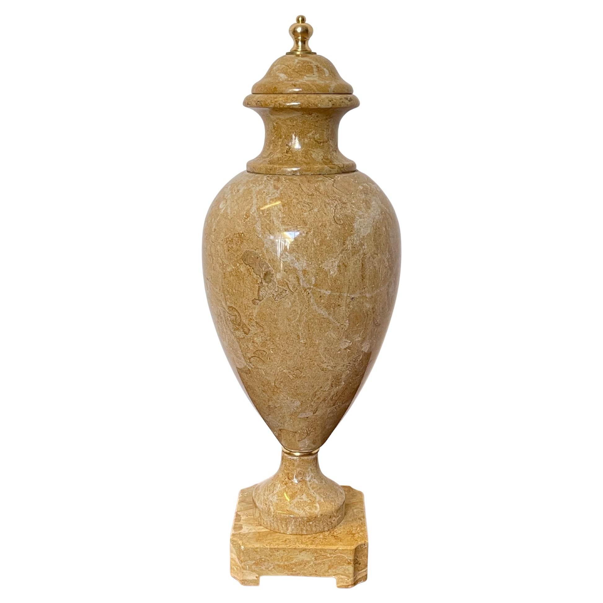 Urna Decorativa in Marmo Giallo Siena con Finiture in Ottone