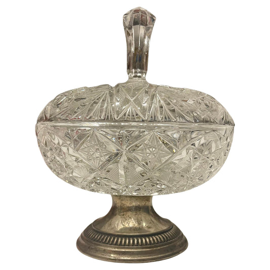 Elegante Ciotola in Cristallo con Coperchio e Base in Argento, Firenze, anni '70