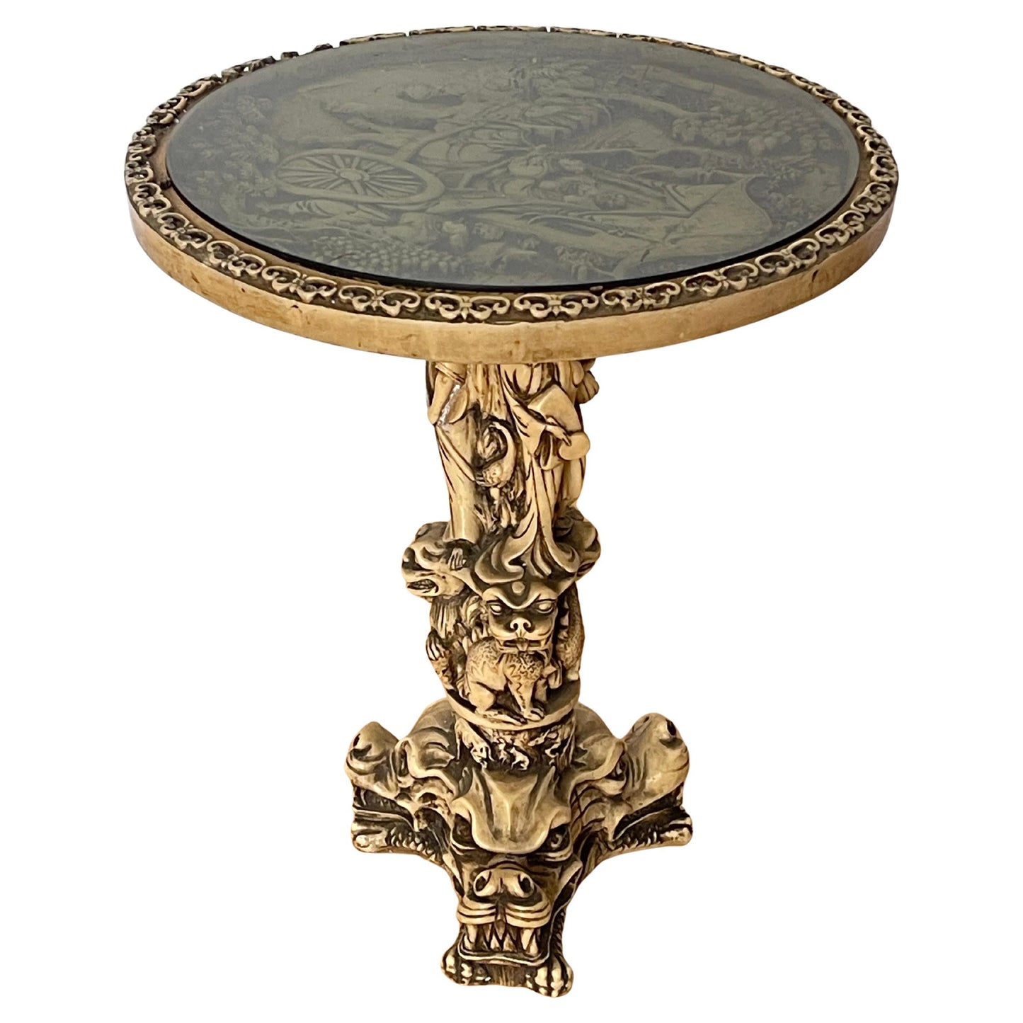 Tavolino Decorativo con Base a Dragone e Piano Inciso