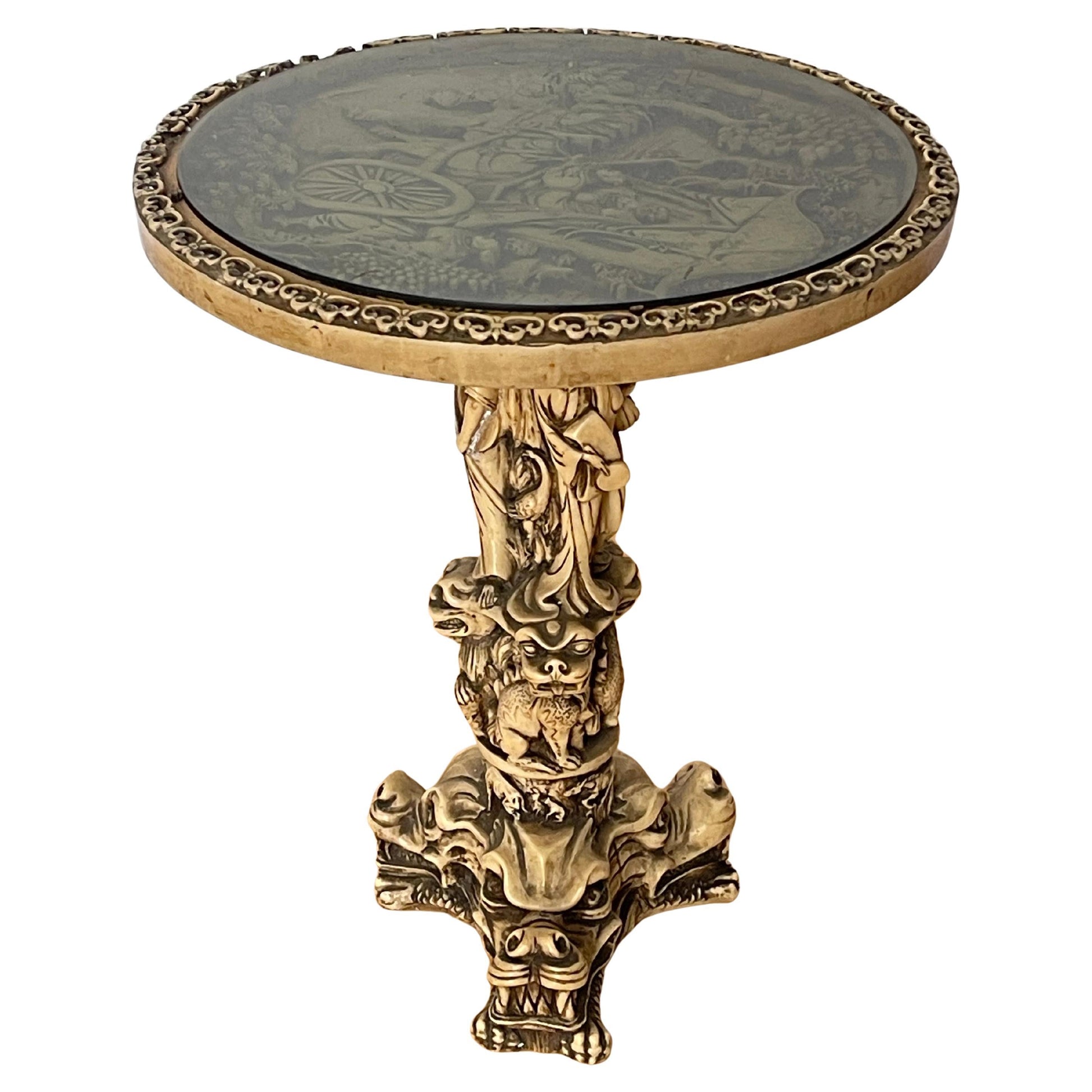 Tavolino Decorativo con Base a Dragone e Piano Inciso