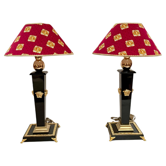 Coppia di Lampade da Tavolo Stile Neoclassico in Nero e Oro - "Le Sfingi d'Oro"