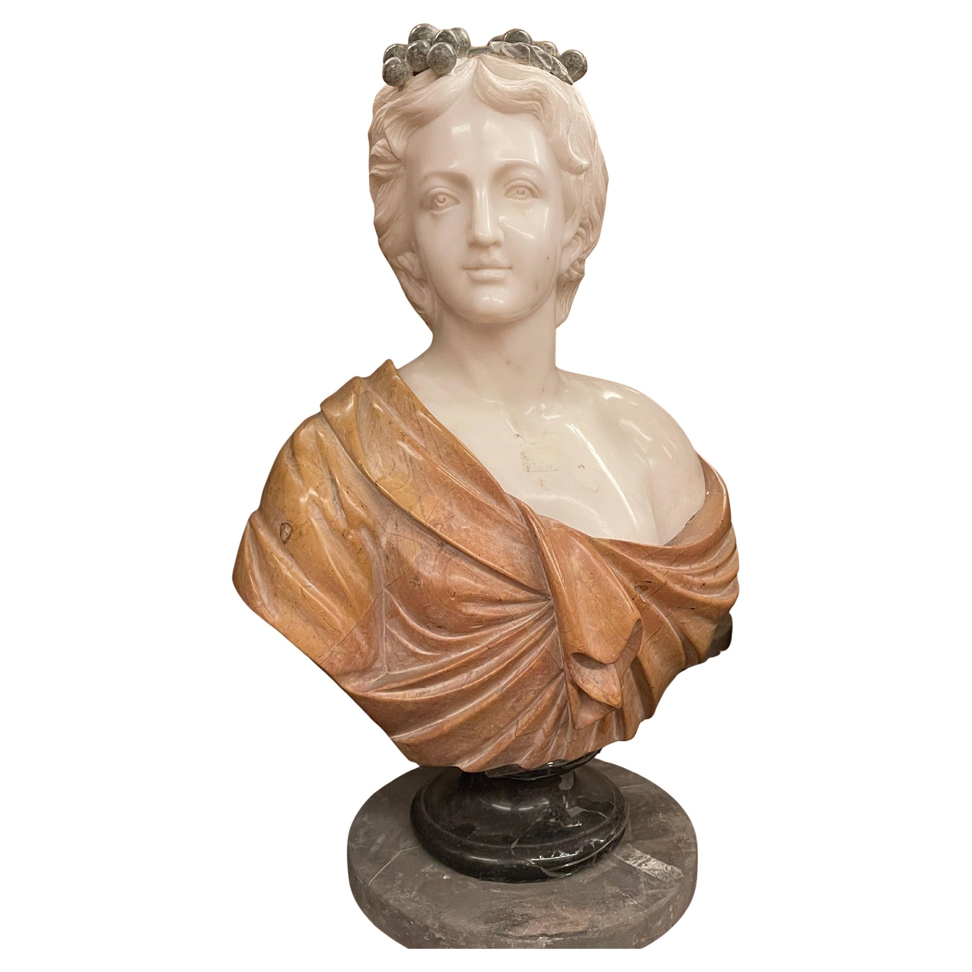 Busto in Marmo Policromo di Giovane Donna con Corona di Uva – Stile Neoclassico