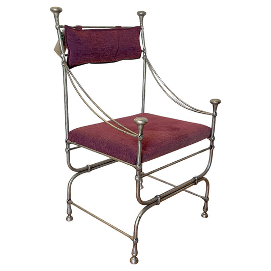 Sedia in Ferro Battuto con Seduta in Velluto Bordeaux - Stile Medievale
