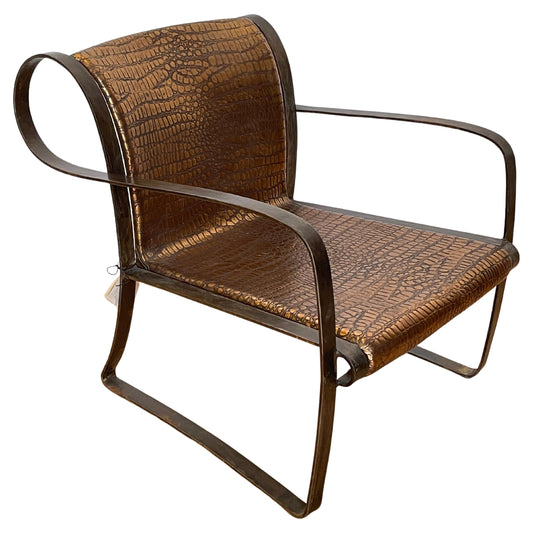 Sedia "Serpente" in Ferro Battuto e Pelle Effetto Coccodrillo