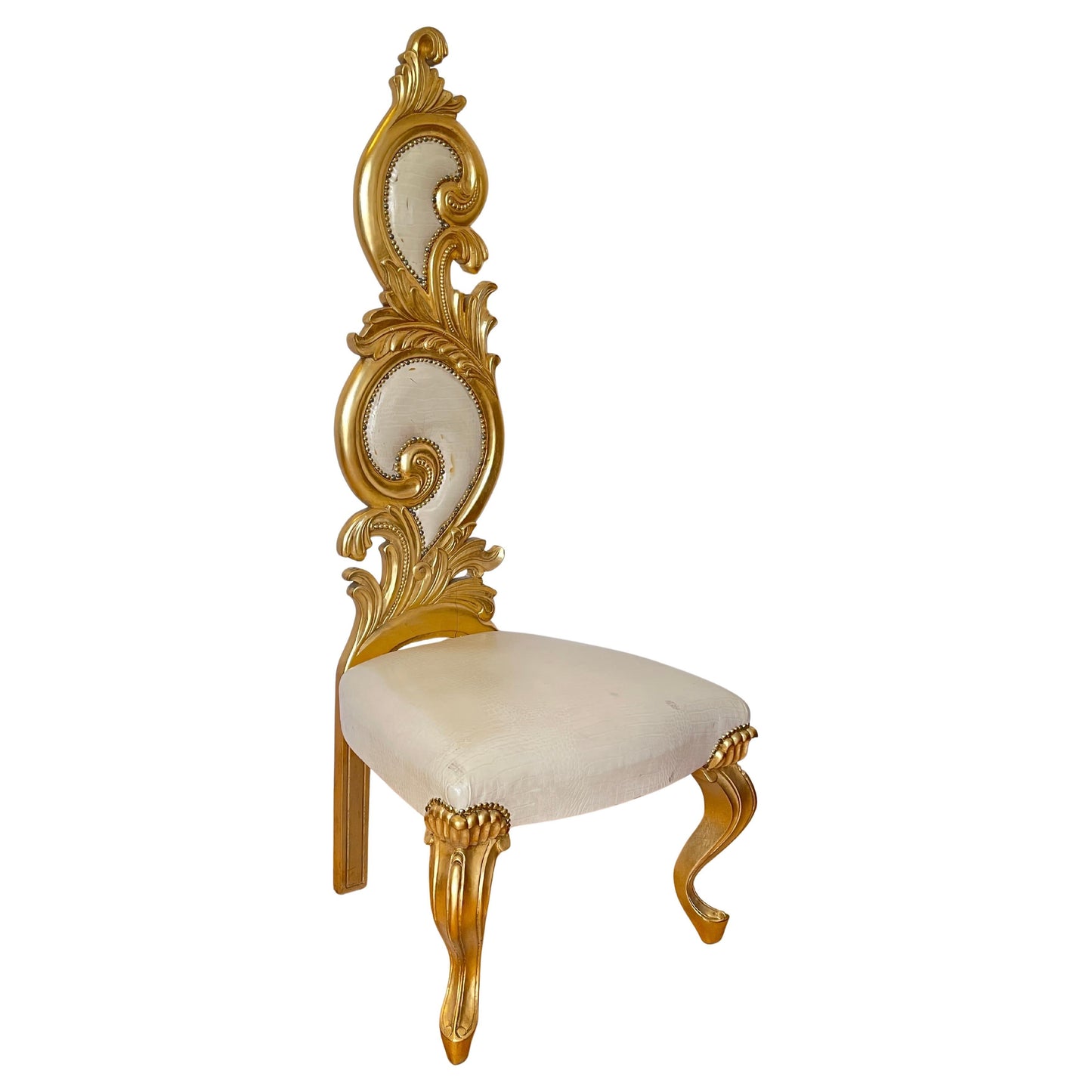 Sedia Barocco Dorato con Rivestimento in Ecopelle Avorio