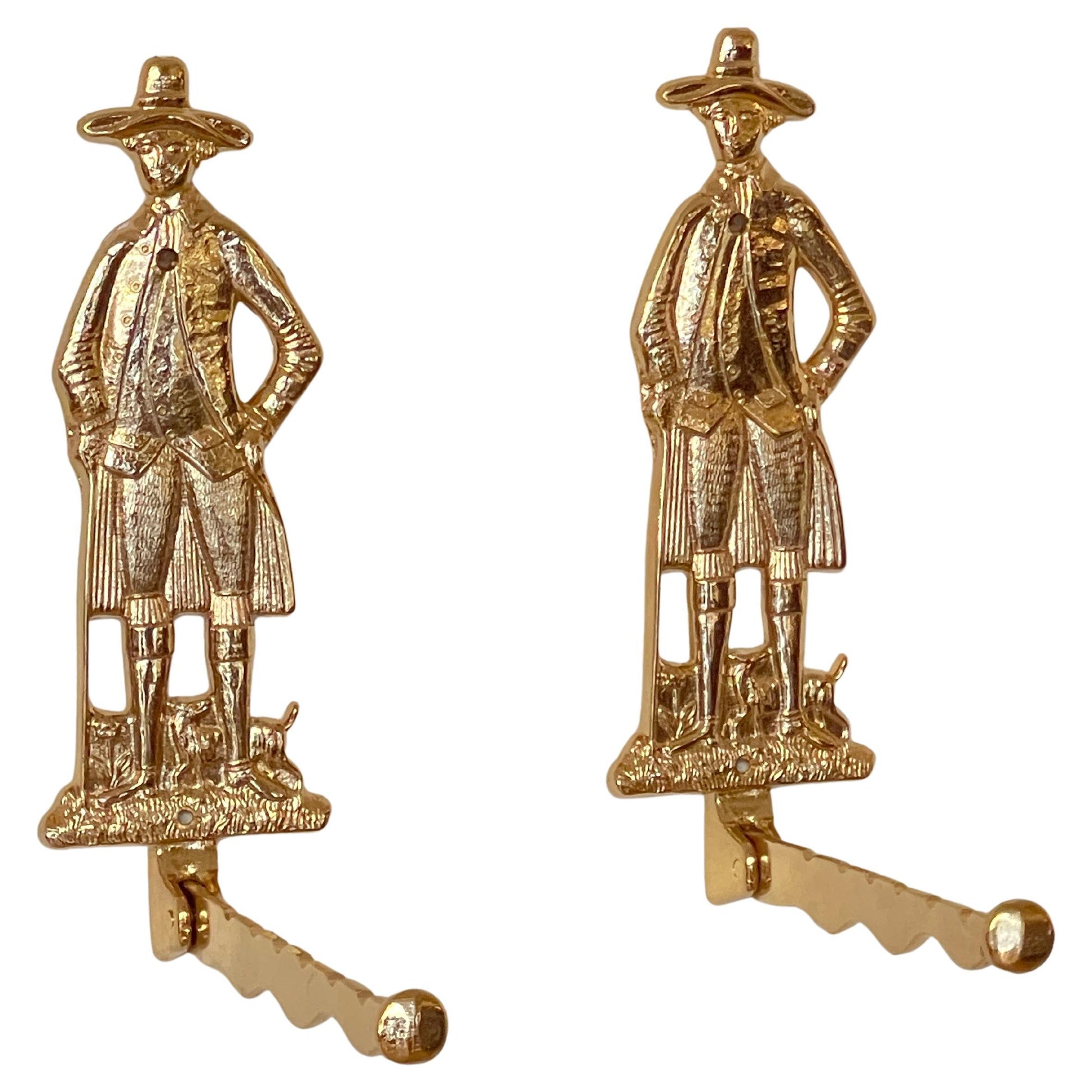 Set di 2 Ganci da Parete Cowboy in Ottone - Stile Vintage