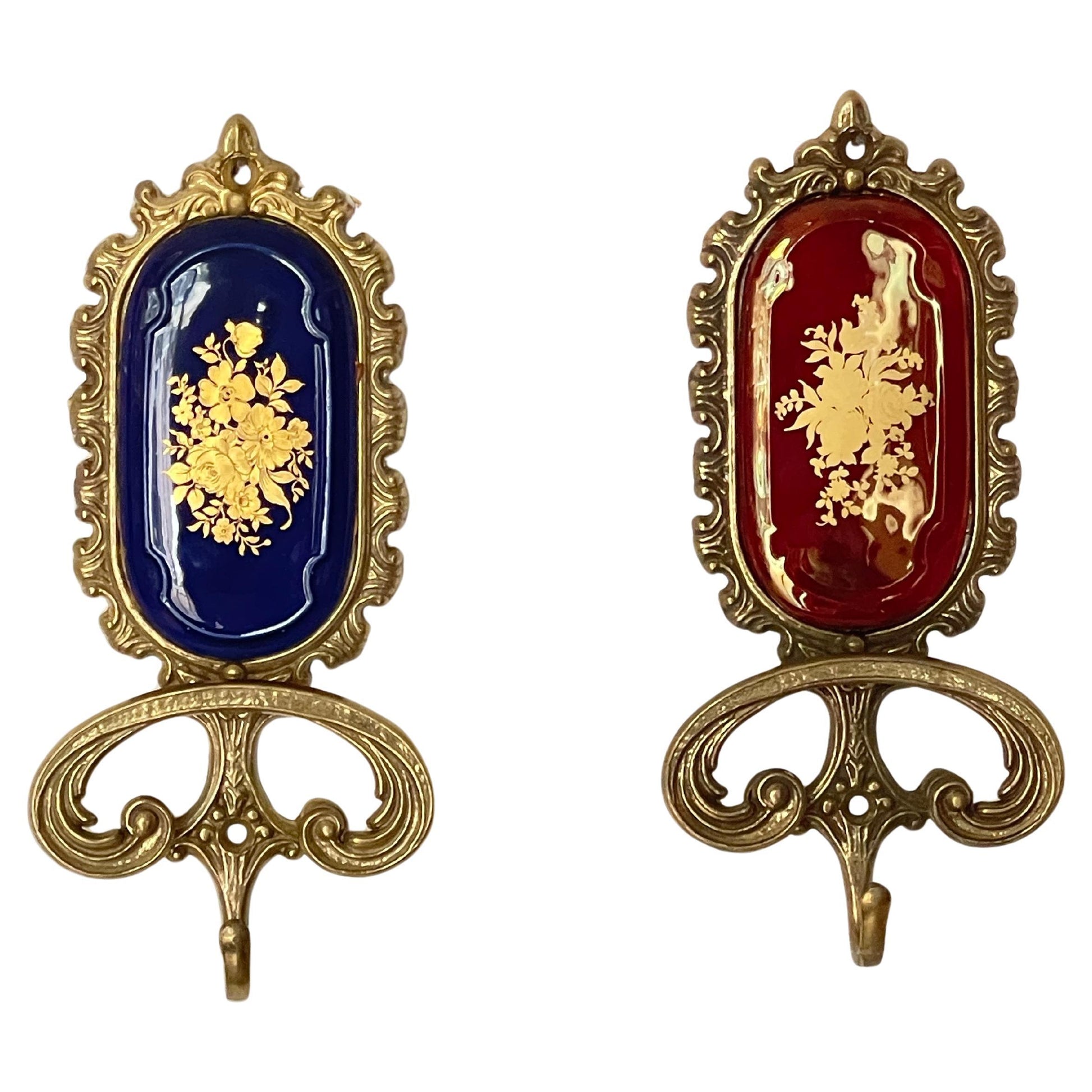 Appendiabiti “Fiori d’Oro” in Ottone Smaltato, italia, anni '80