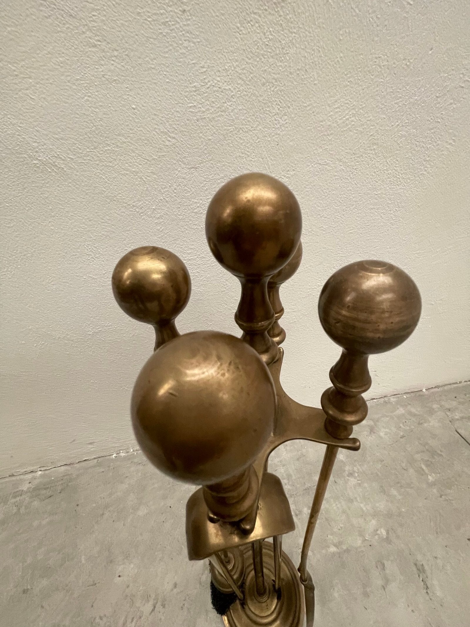 Set da Camino vintage in Ottone - 5 Pezzi con Base Tonda