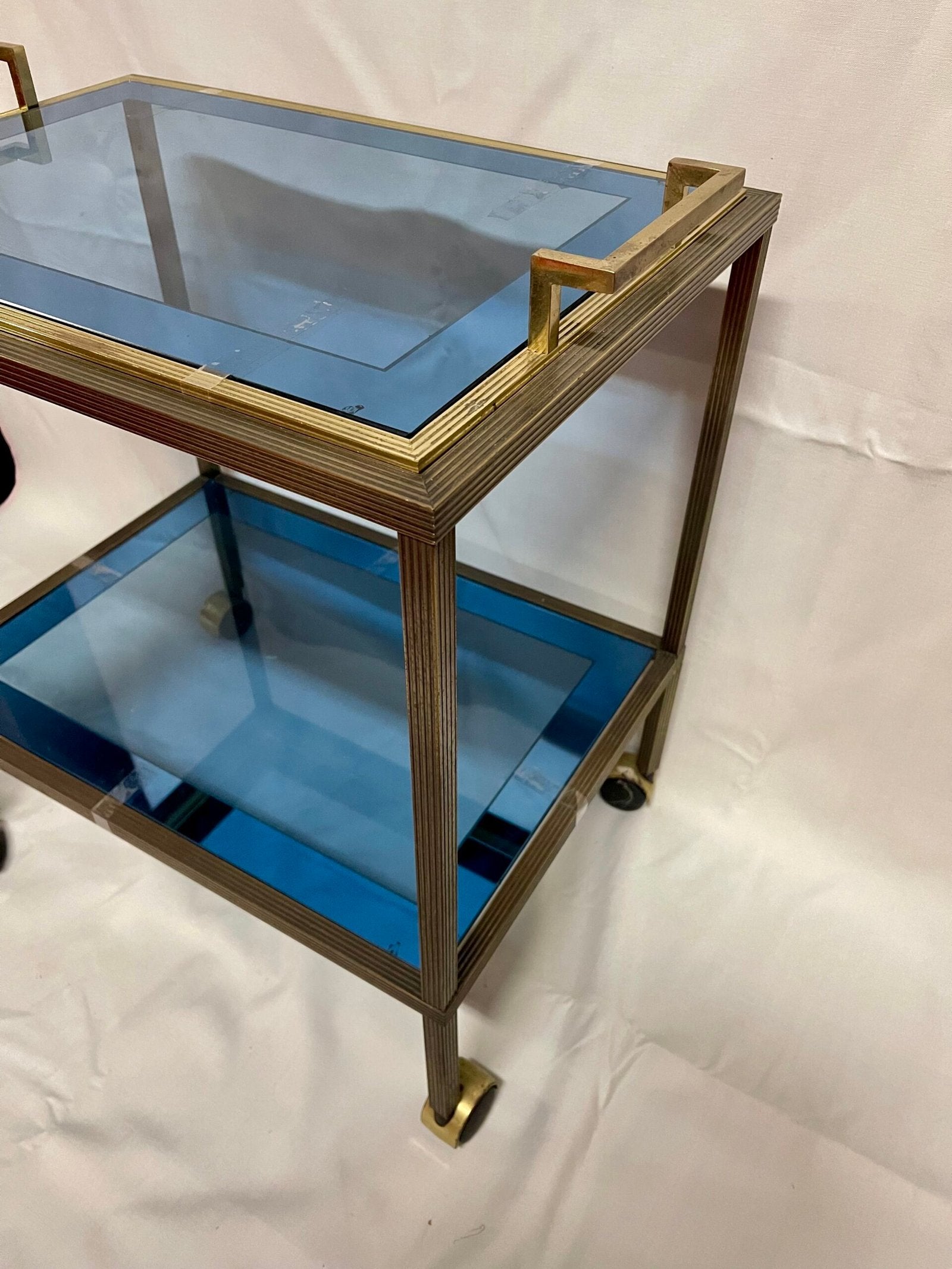 Carrello bar metallo vintage in vetro blu anni '90