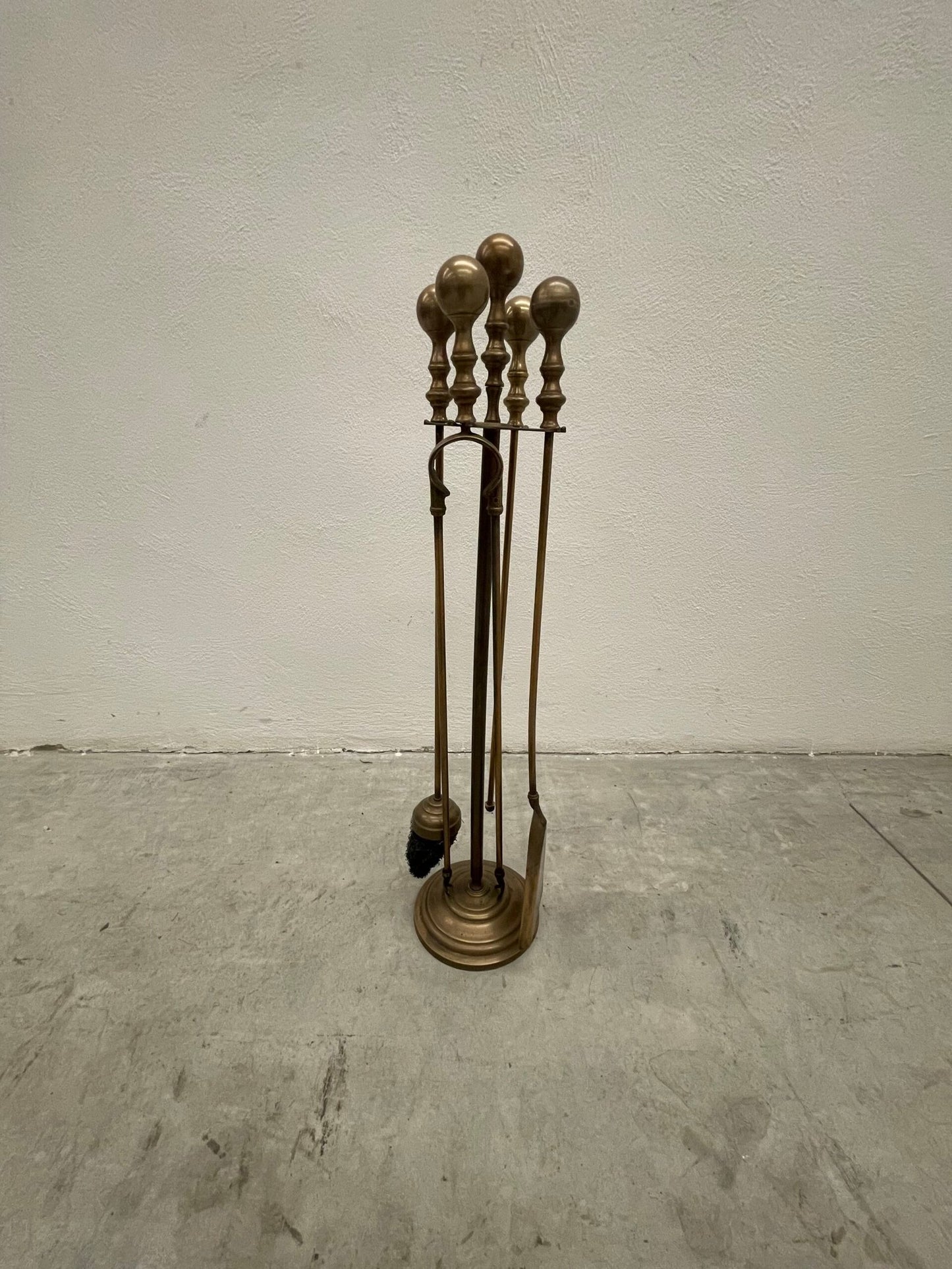 Set da Camino vintage in Ottone - 5 Pezzi con Base Tonda