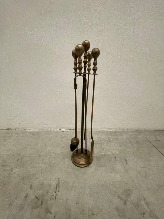 Set da Camino vintage in Ottone - 5 Pezzi con Base Tonda