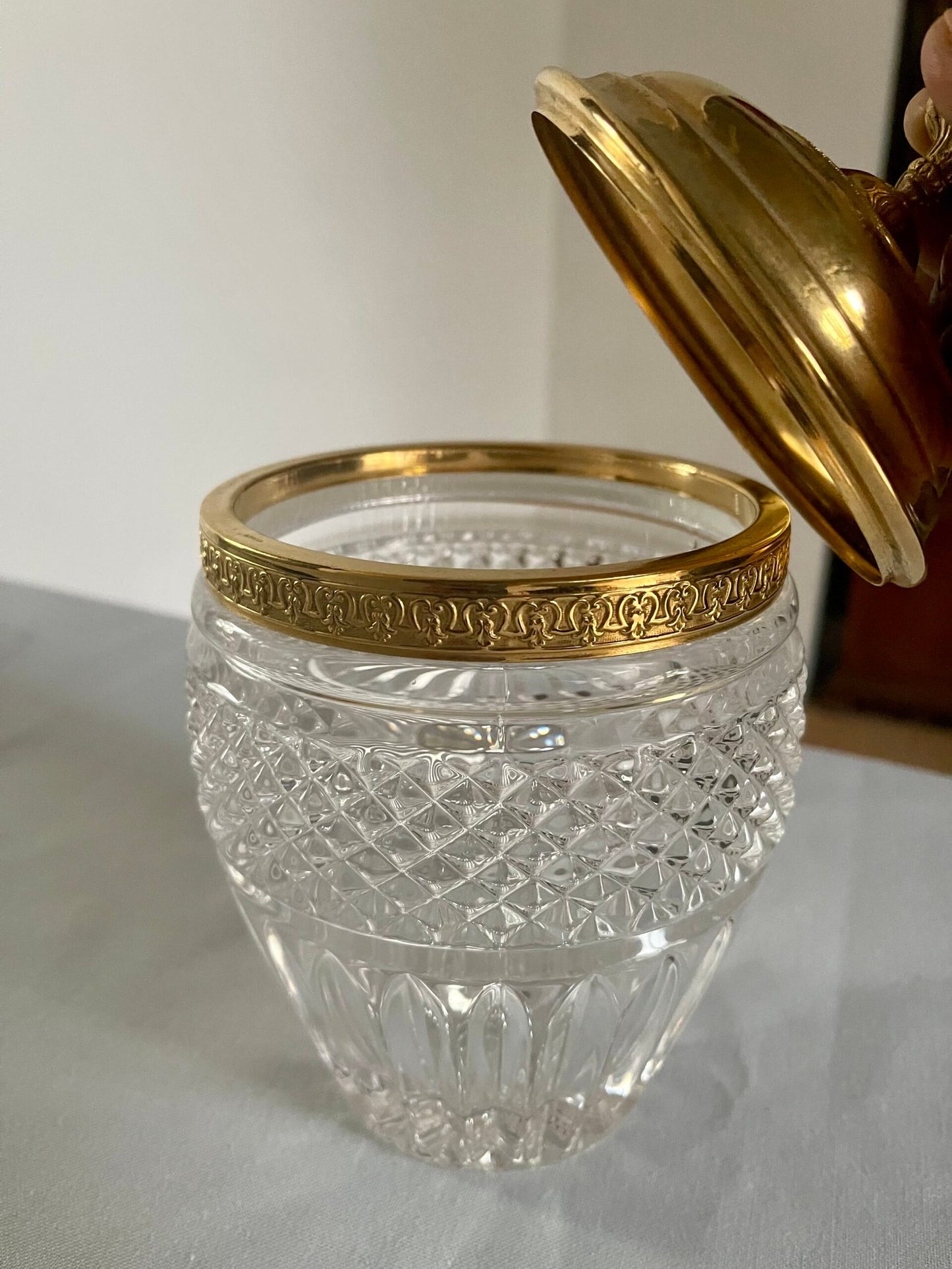 Vaso/Zuccheriera in Cristallo Tagliato e Bronzo Dorato