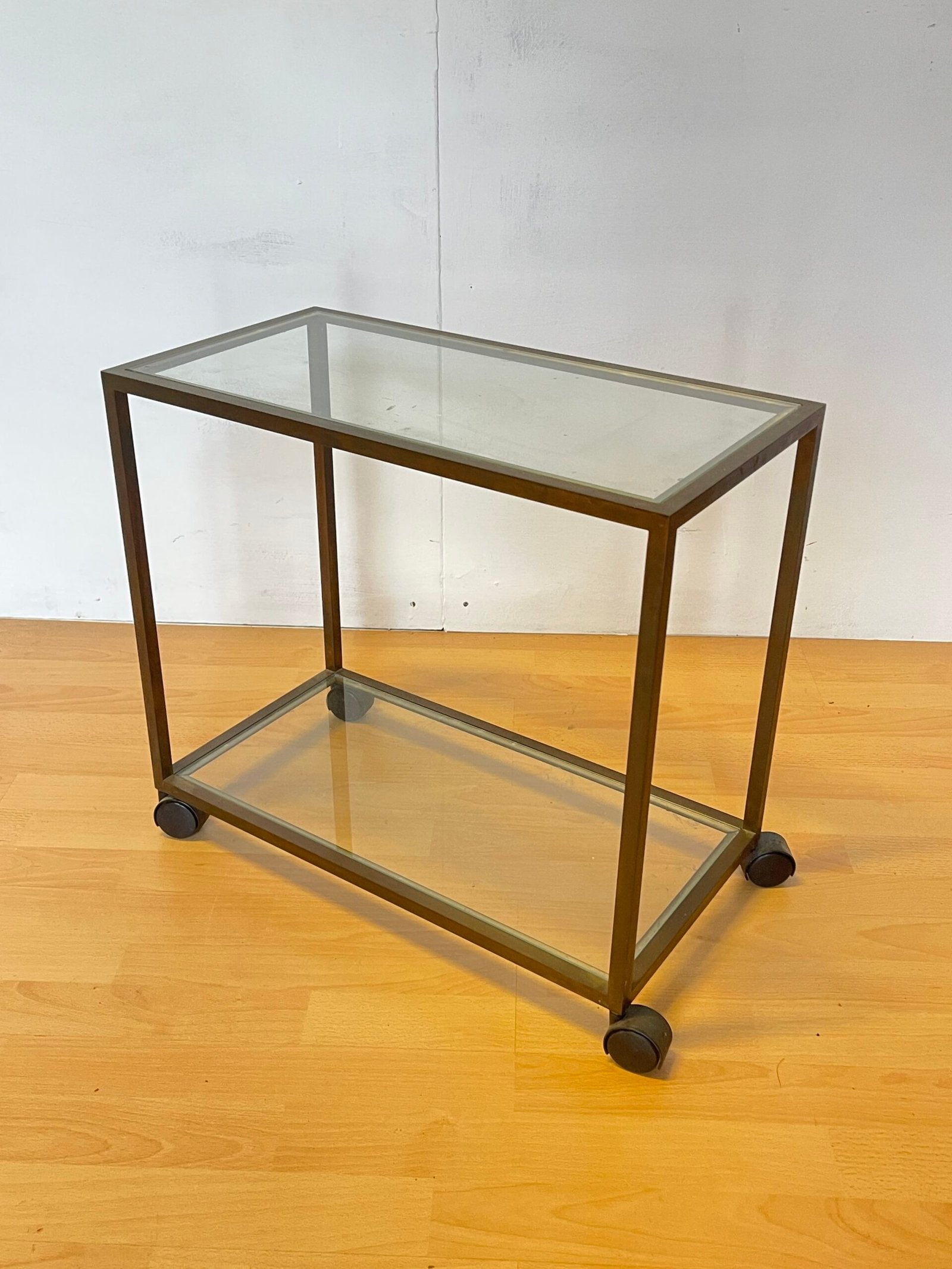 Carrellino vintage in Vetro e Metallo con Ruote